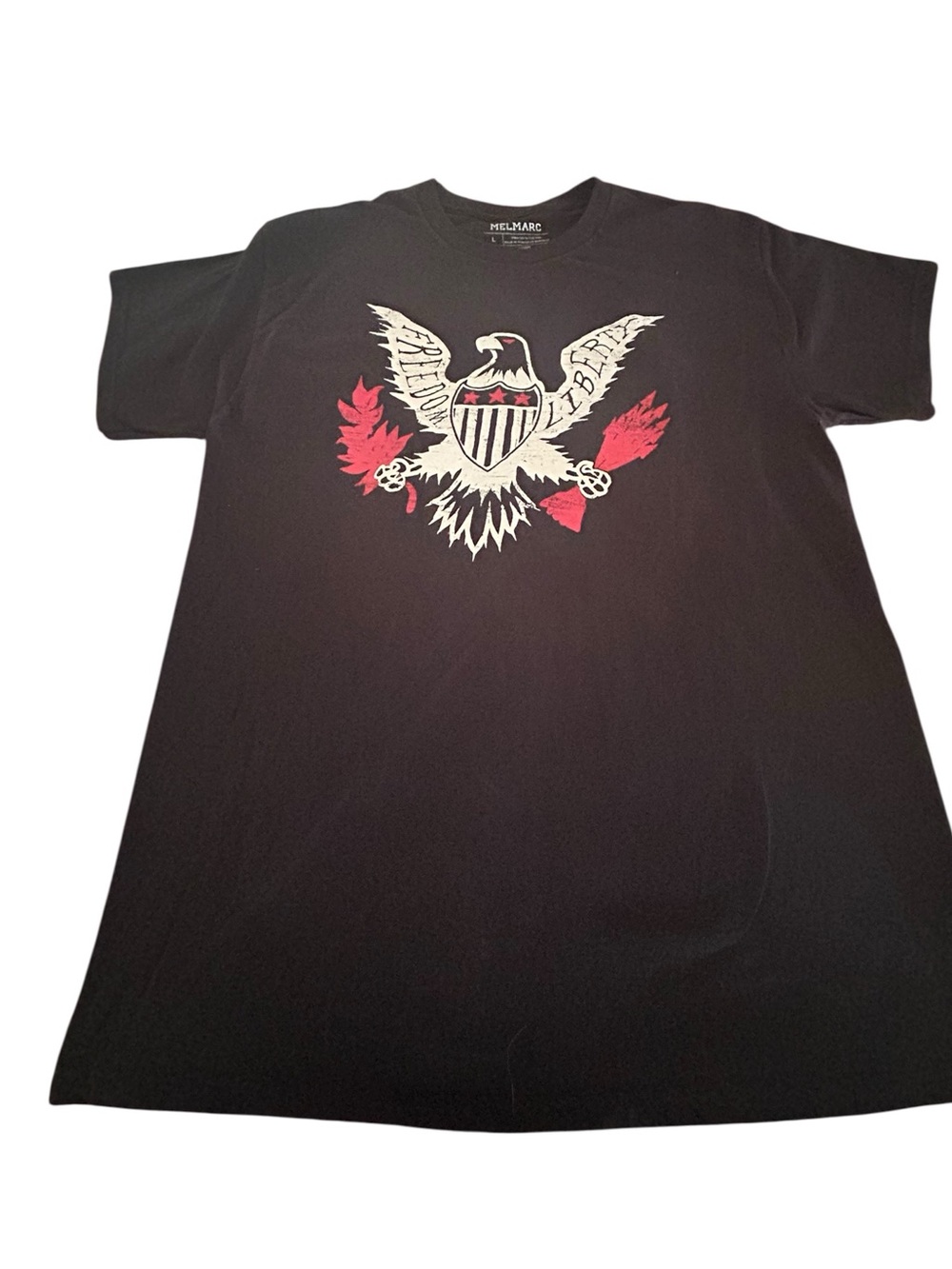 Melmarc Black Graphic Patriotic Freedom & Liberty Eagle T-Shirt SZ L EUC